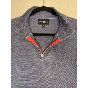 Bonobos Mens Slim Fit Quarter Zip Sweater Blue White Micro static pattern Large